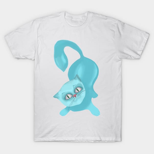 Blue cat T-Shirt by ArtKsenia